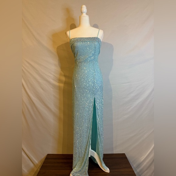 Lulus XL Remarkable Radiance Light Blue Iridescent Sequin Maxi Dress - Picture 1 of 12